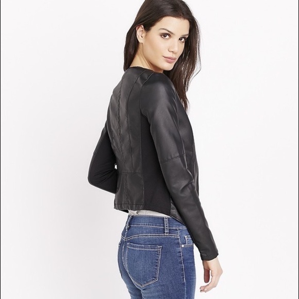 Dynamite Open Front Faux Leather Jacket